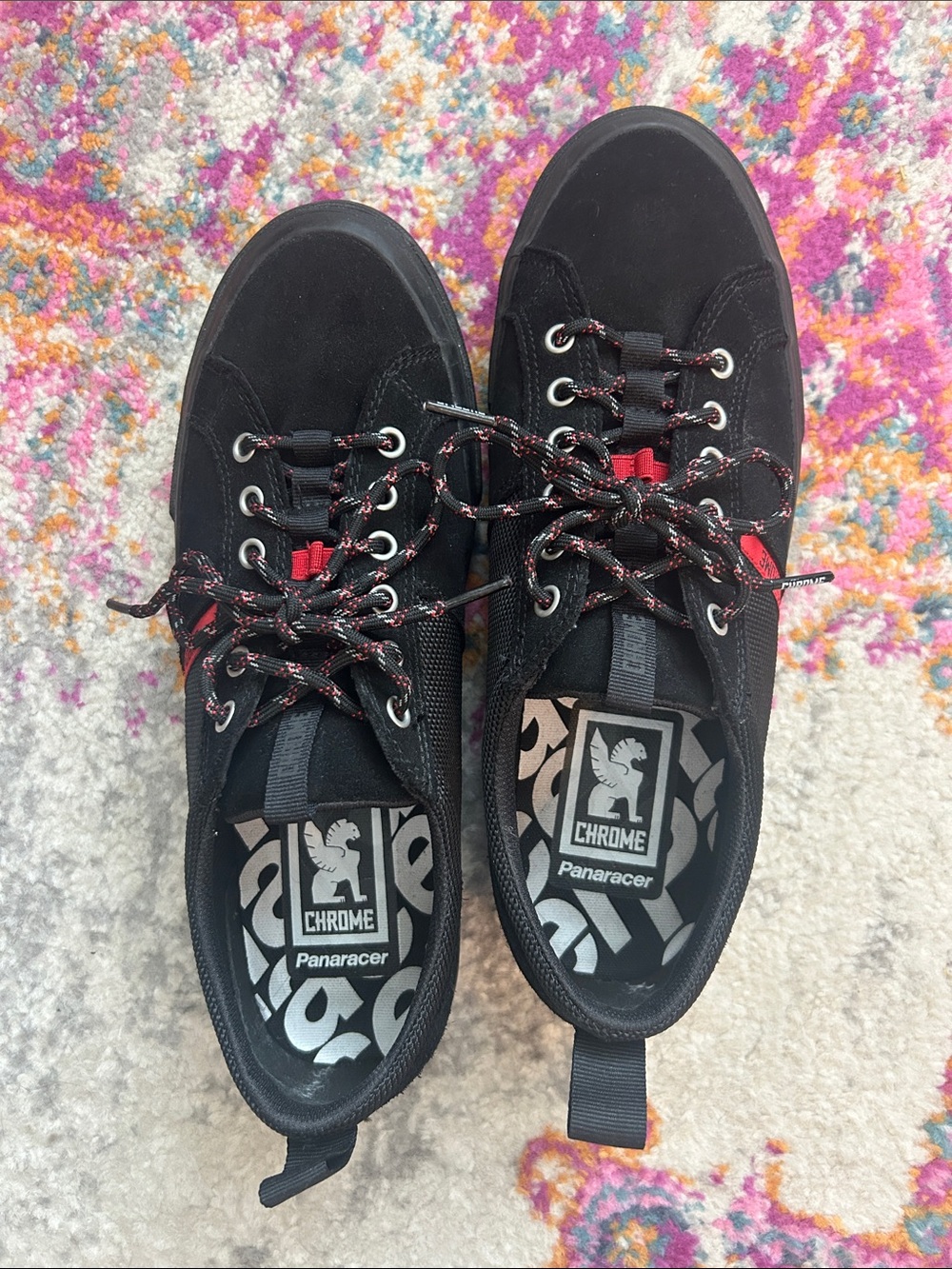 Chrome Panaracer Black Low-Top Sneakers with Red Accents
